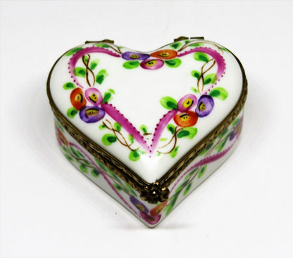 LIMOGES FRANCE BOX - CHAMART - FLORAL HEART - FLOWERS & RIBBONS - NEIMAN MARCUS