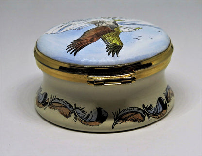 STAFFORDSHIRE ENGLISH ENAMEL BOX - AMERICAN BALD EAGLE - NATIONAL BIRD OF U. S.