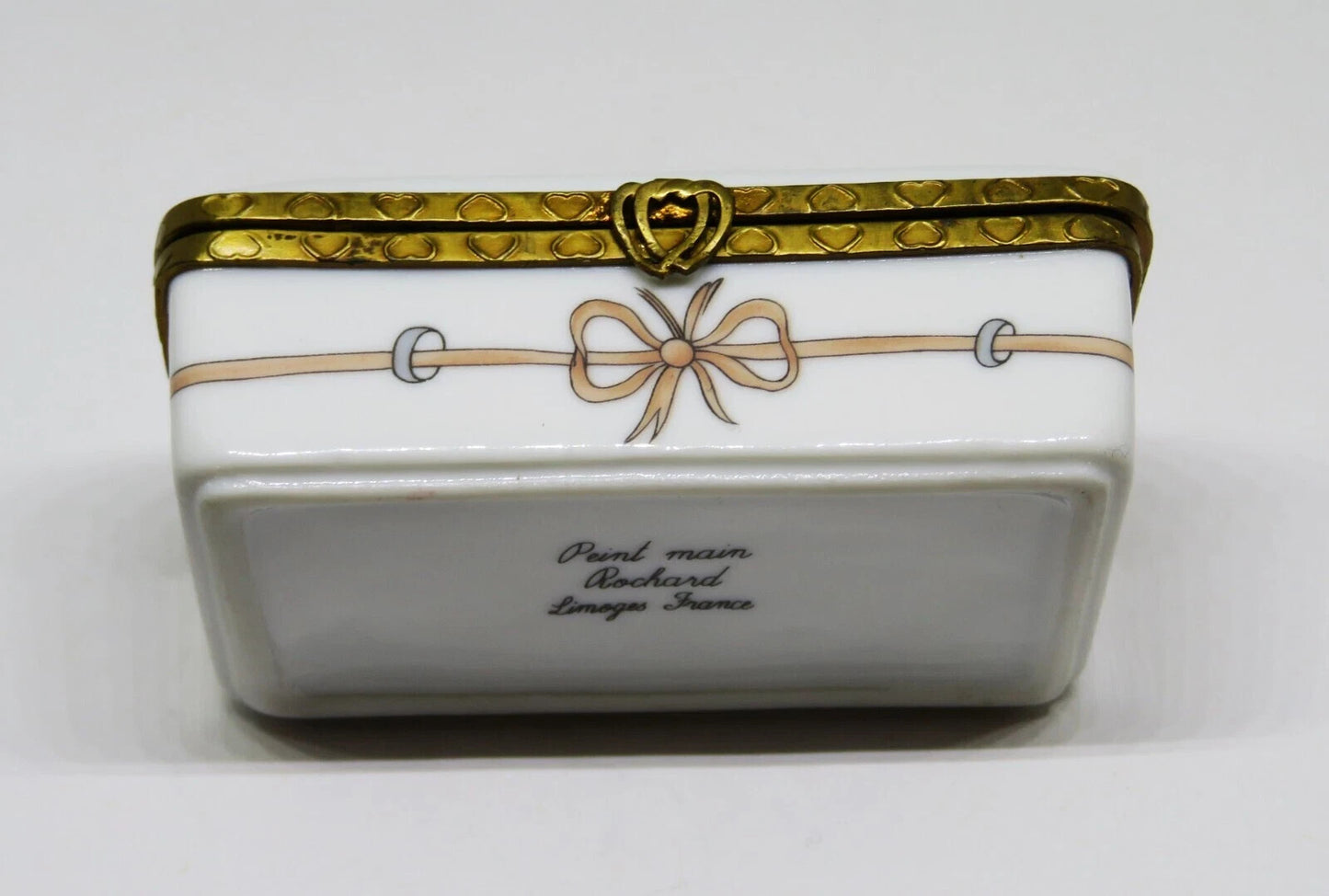 LIMOGES FRANCE BOX ~ ROCHARD ~ 3 LITTLE ANGELS ~ PINK HEARTS ~ "GOD BLESS YOU!"