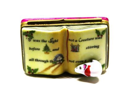 LIMOGES FRANCE BOX - ROCHARD - "TWAS THE NIGHT BEFORE CHRISTMAS" BOOK & 3D MOUSE