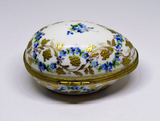 LIMOGES BOX - LE TALLEC EGG - GOLD GRAPEVINE & FLOWERS - TREILLE MUSCATE - 1962