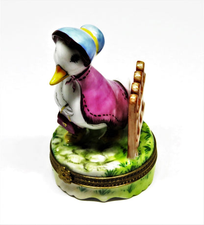 LIMOGES FRANCE BOX -PARRY-VIEILLE- JEMIMA PUDDLEDUCK & 3D FENCE - BEATRIX POTTER