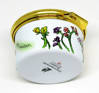 STAFFORDSHIRE ENGLISH ENAMEL BOX - "MY SISTER MY FRIEND" - FLOWERS