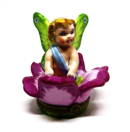 LIMOGES FRANCE BOX - LIMOGES IMPORTS - BABY FLOWER FAIRY & BUTTERFLY WINGS