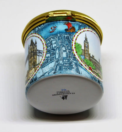 STAFFORDSHIRE ENGLISH ENAMEL BOX - LONDON LANDMARKS - TOWER OF LONDON - BIG BEN