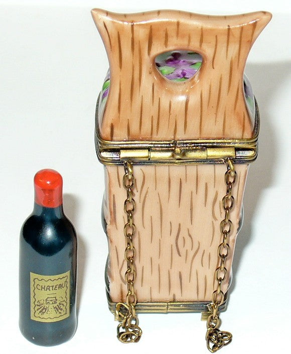 LIMOGES FRANCE BOX ~ KEG & WINE BOTTLE ~ BARREL ~ GRAPES ~ BASKET ~ PEINT MAIN