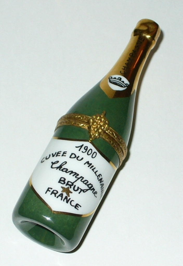 LIMOGES FRANCE BOX - CHAMPAGNE BOTTLE & 2 PORCELAIN GLASSES - NEW YEAR'S EVE