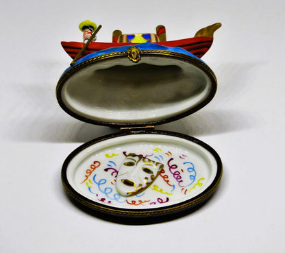 LIMOGES FRANCE BOX- GERARD RIBIERRE - GONDOLA & 3D CARNIVAL MASK INSIDE - VENICE