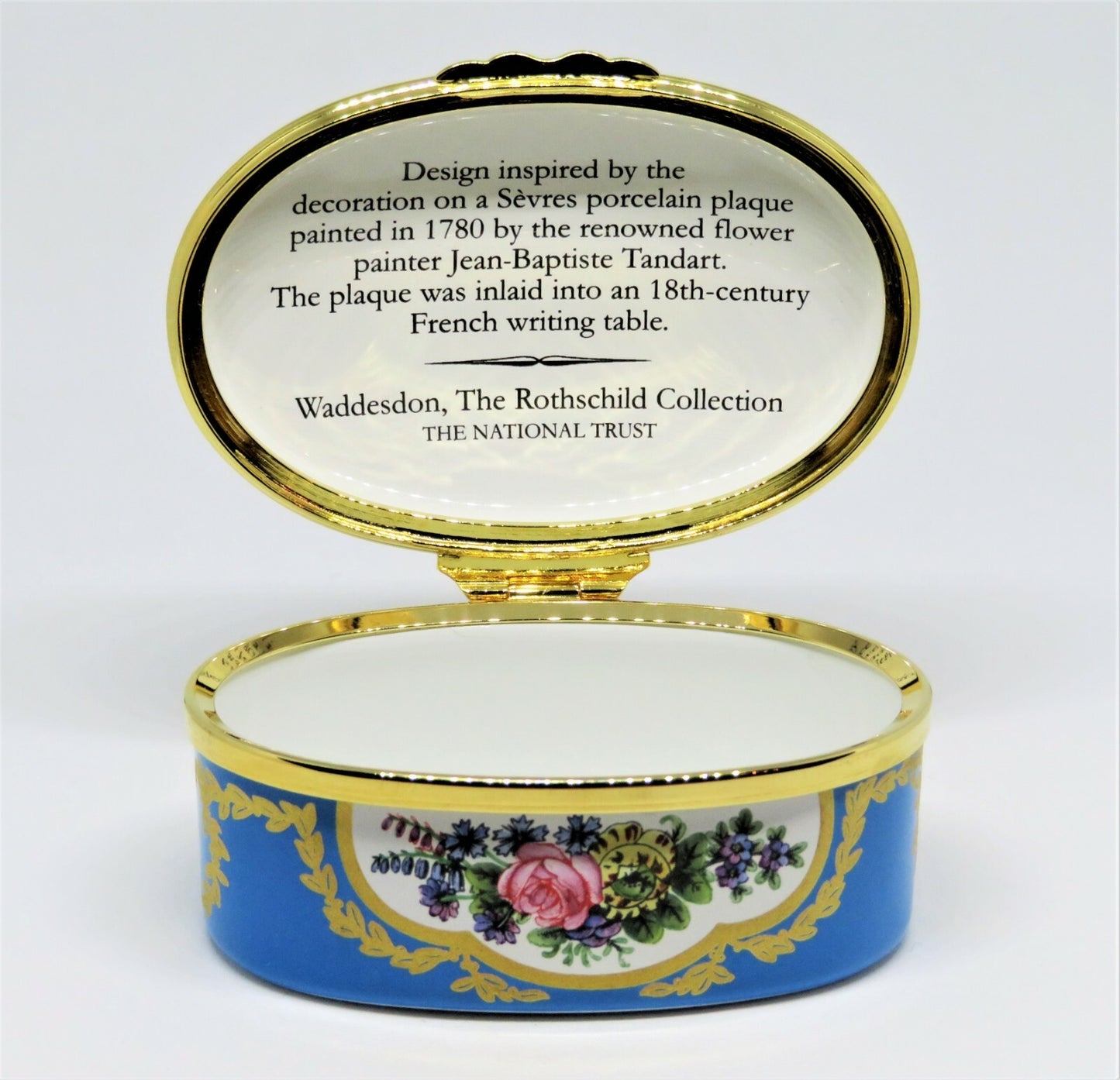 HALCYON DAYS ENGLISH ENAMEL BOX - FLORAL - SEVRES PORCELAIN PLAQUE 1780 - MIB