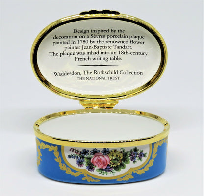 HALCYON DAYS ENGLISH ENAMEL BOX - FLORAL - SEVRES PORCELAIN PLAQUE 1780 - MIB