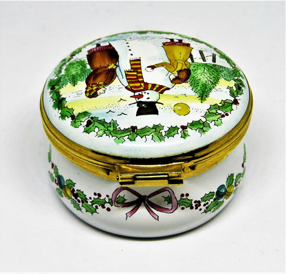 CRUMMLES ENAMEL BOX - HARRODS CHRISTMAS 1987 - VICTORIAN SCENE - GIRLS & SNOWMAN