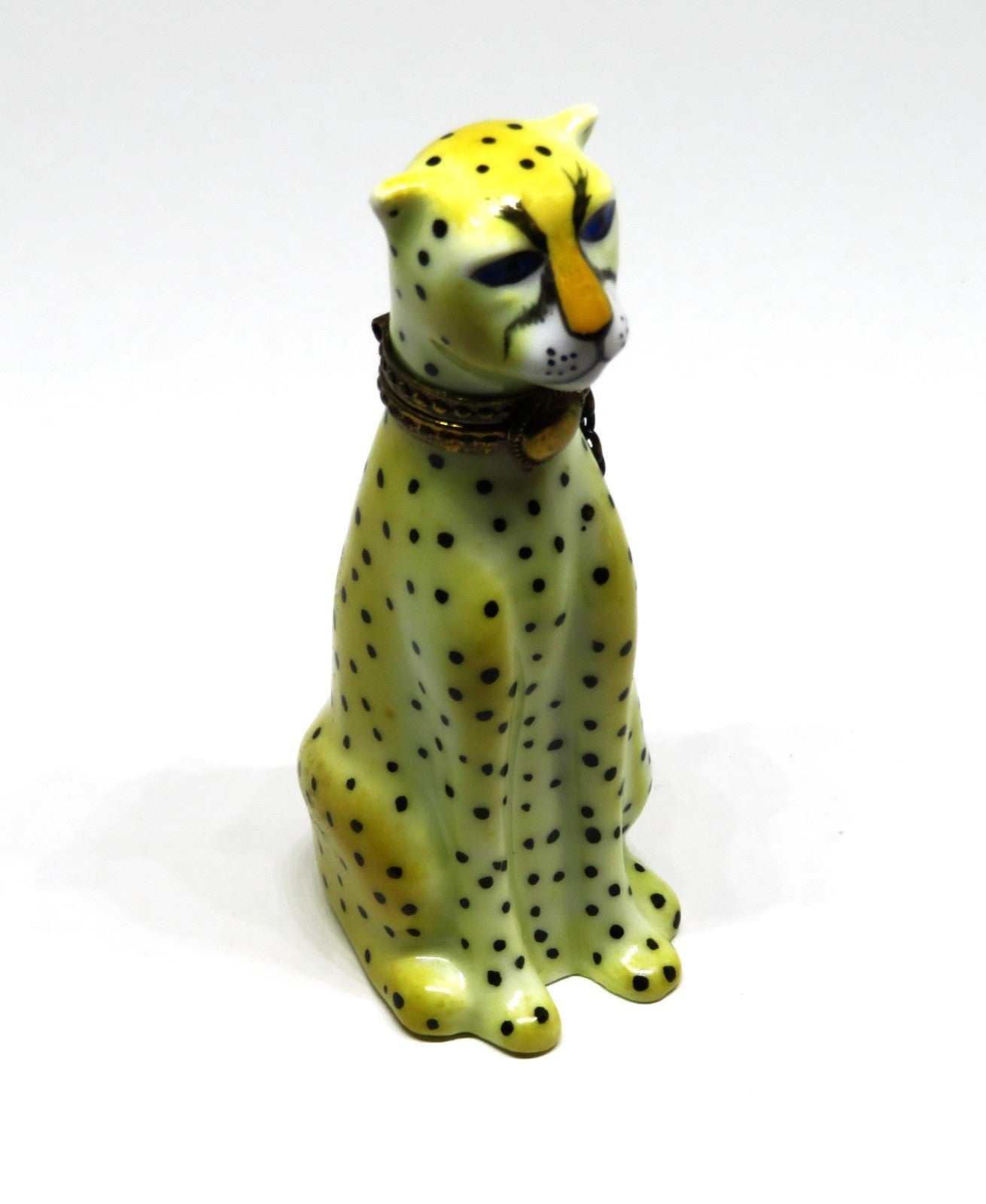 LIMOGES FRANCE BOX ~ TALL CHEETAH  & CHAIN COLLAR ~WILD CAT~ SIGNED ~ PEINT MAIN
