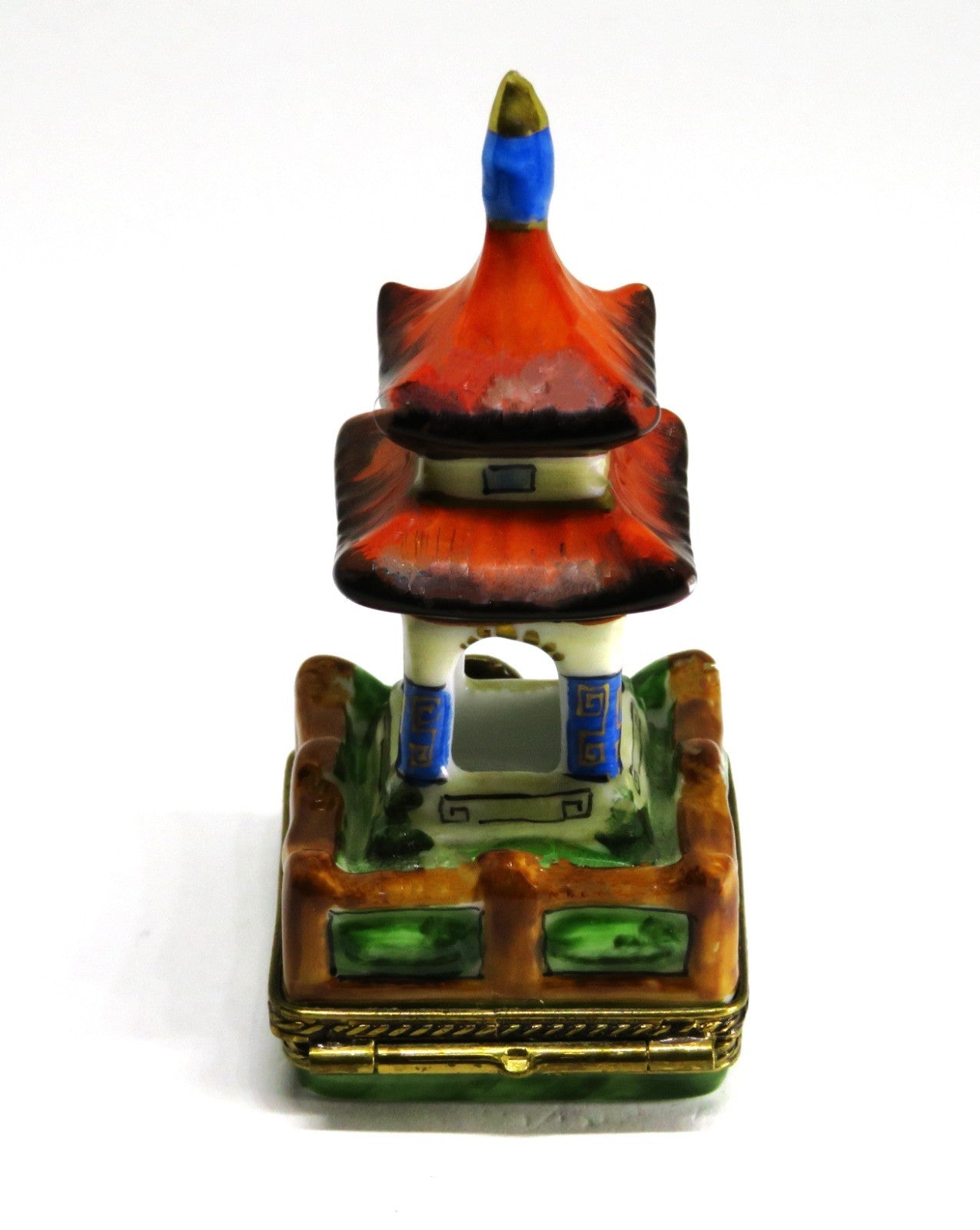 LIMOGES FRANCE BOX - LIMOGES IMPORTS - ASIAN PAGODA & FENCE - LADY & PARASOL