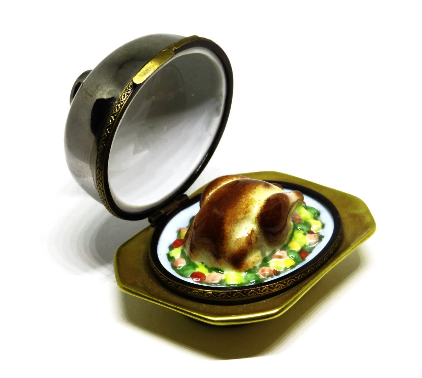 LIMOGES FRANCE BOX - THANKSGIVING - TURKEY ON A DOMED SERVING PLATTER & KNIFE