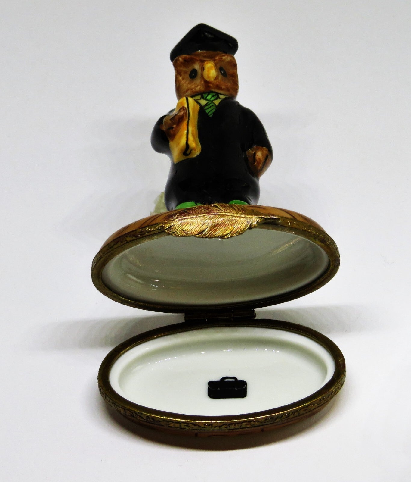 LIMOGES FRANCE BOX~ GRADUATION OWL ~ CAP & GOWN & DIPLOMA ~ BRIEFCASE INSIDE