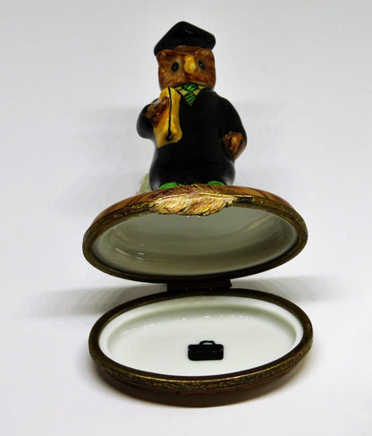 LIMOGES FRANCE BOX~ GRADUATION OWL ~ CAP & GOWN & DIPLOMA ~ BRIEFCASE INSIDE