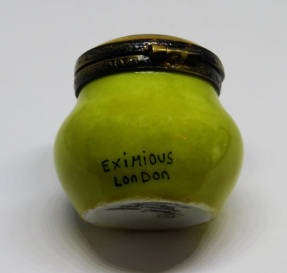 LIMOGES FRANCE BOX - EXIMIOUS - JAR OF DIJON FRENCH MUSTARD & SPOON - CONDIMENTS