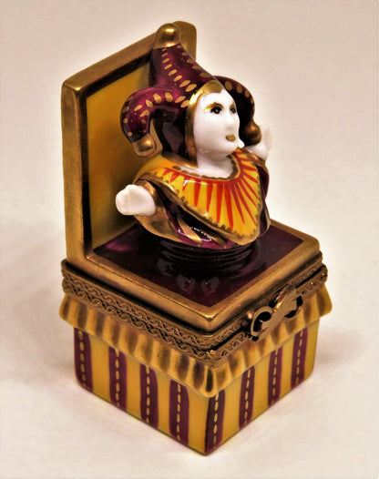 LIMOGES FRANCE BOX -PARRY-VIEILLE- JACK-IN-THE-BOX -MEDIEVAL JESTER- CLOWN -TOYS