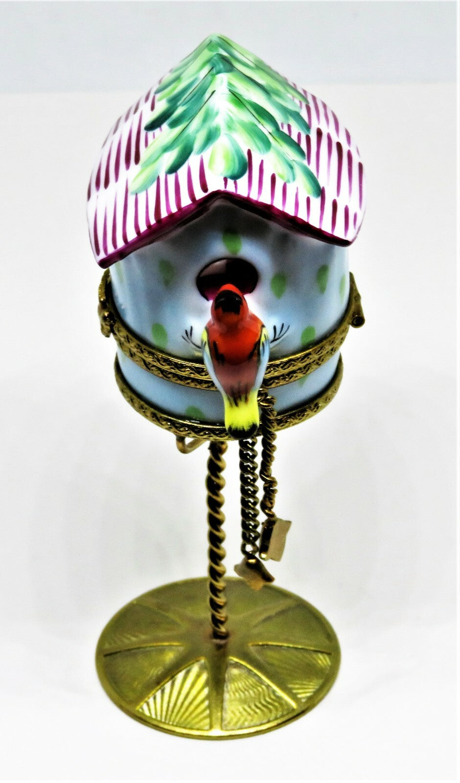 LIMOGES FRANCE BOX- LIMOGES IMPORTS - BIRD HOUSE & METAL STAND - ACORNS & LEAVES