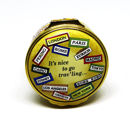 HALCYON DAYS ENAMEL BOX - "NICE TO GO TRAV'LING" - SINATRA SONG - WORLD CITIES