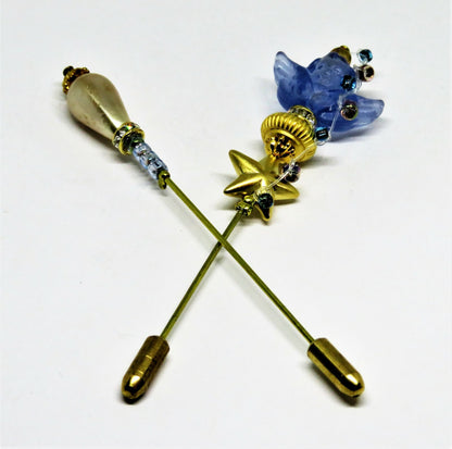 LIMOGES FRANCE BOX - CHANILLE - HIPPIE LADY HEAD VASE - TWO HAT PINS - LE - MIB