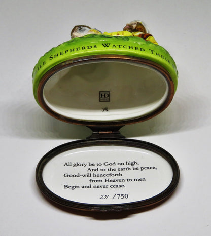 HALCYON DAYS ENAMEL BOX - CHRISTMAS BONBONNIERE - SHEPHERDS & THEIR FLOCKS