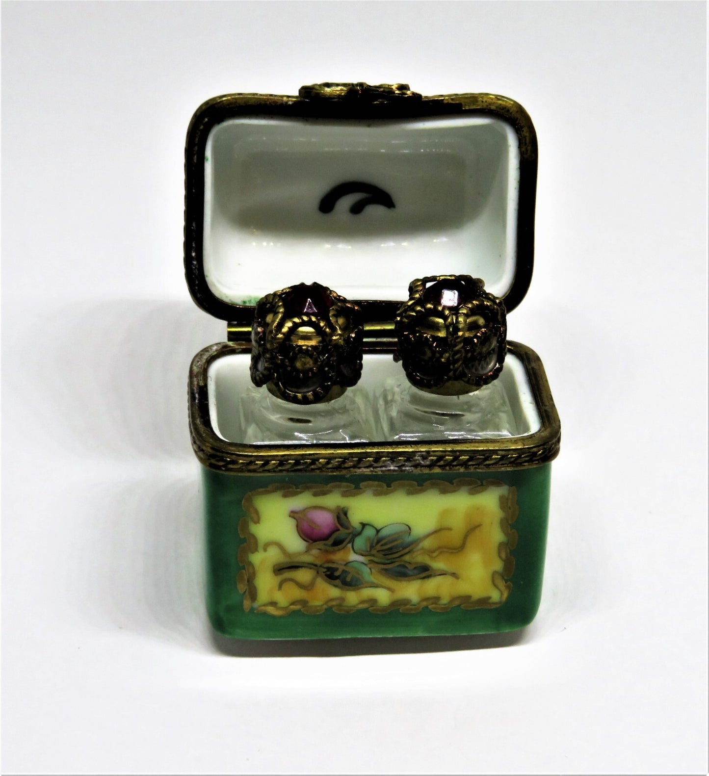 LIMOGES FRANCE BOX -CHAMART- FLORAL CHEST & 2 PERFUME BOTTLES -FLOWERS- ROSEBUDS