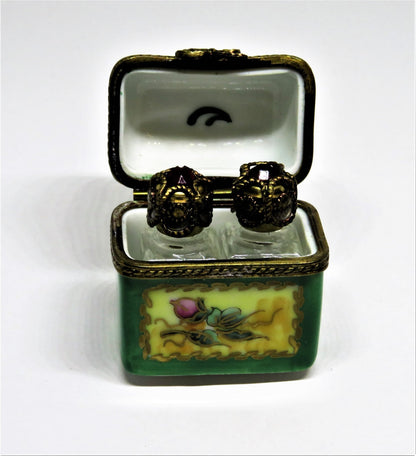 LIMOGES FRANCE BOX -CHAMART- FLORAL CHEST & 2 PERFUME BOTTLES -FLOWERS- ROSEBUDS