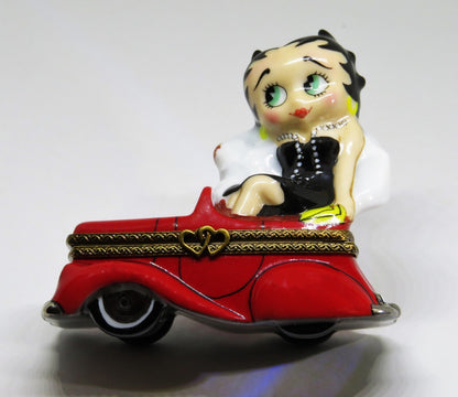 LIMOGES FRANCE BOX - BETTY BOOP - OUT ON THE TOWN - RED CONVERTIBLE CAR - COMICS