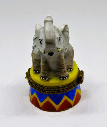 LIMOGES FRANCE BOX ~ PARRY-VIEILLE ~ CIRCUS ELEPHANT & STAND ~ PEINT MAIN