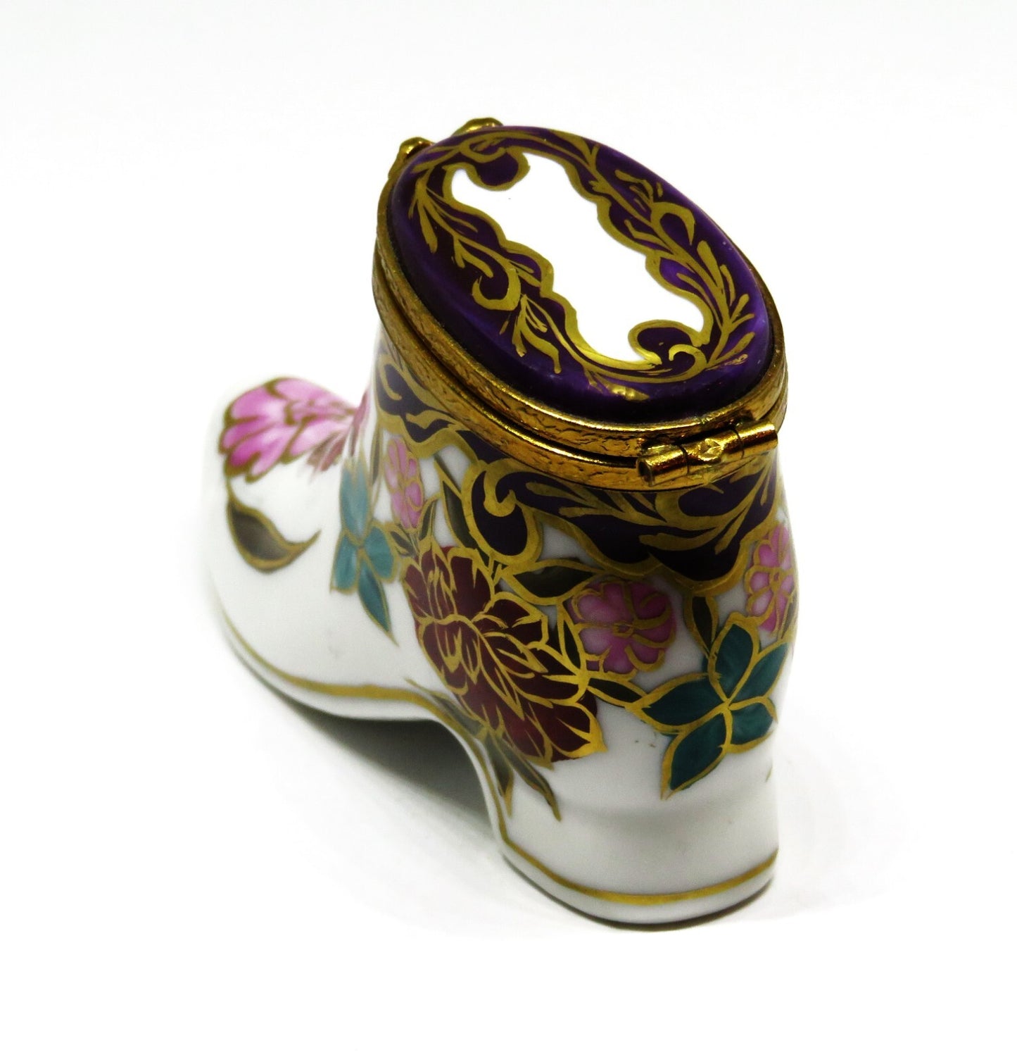 LIMOGES BOX ~ OLD-FASHIONED HIGH TOPPED LADY'S FLORAL SHOE ~ BOOT ~ PEINT MAIN