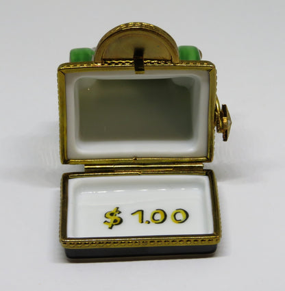 LIMOGES FRANCE BOX - ANTIQUE SLOT MACHINE - ONE-ARMED BANDIT - METAL HOPPER