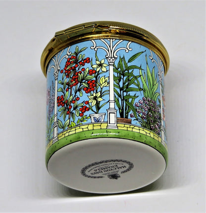 HALCYON DAYS ENAMEL BOX - GARDEN - GREENHOUSE - FLOWERS - DAISY - ROSE - LILY