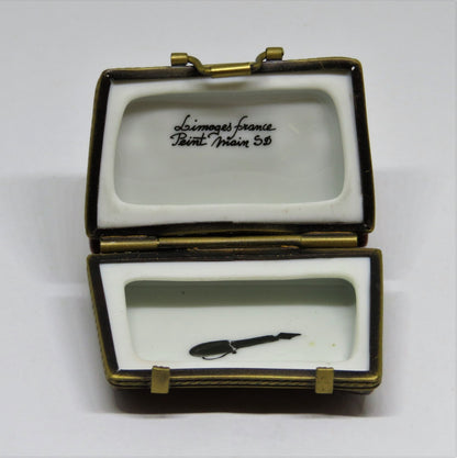 LIMOGES FRANCE BOX - BROWN 'LEATHER' BRIEFCASE - PORTFOLIO - FOUNTAIN PEN INSIDE