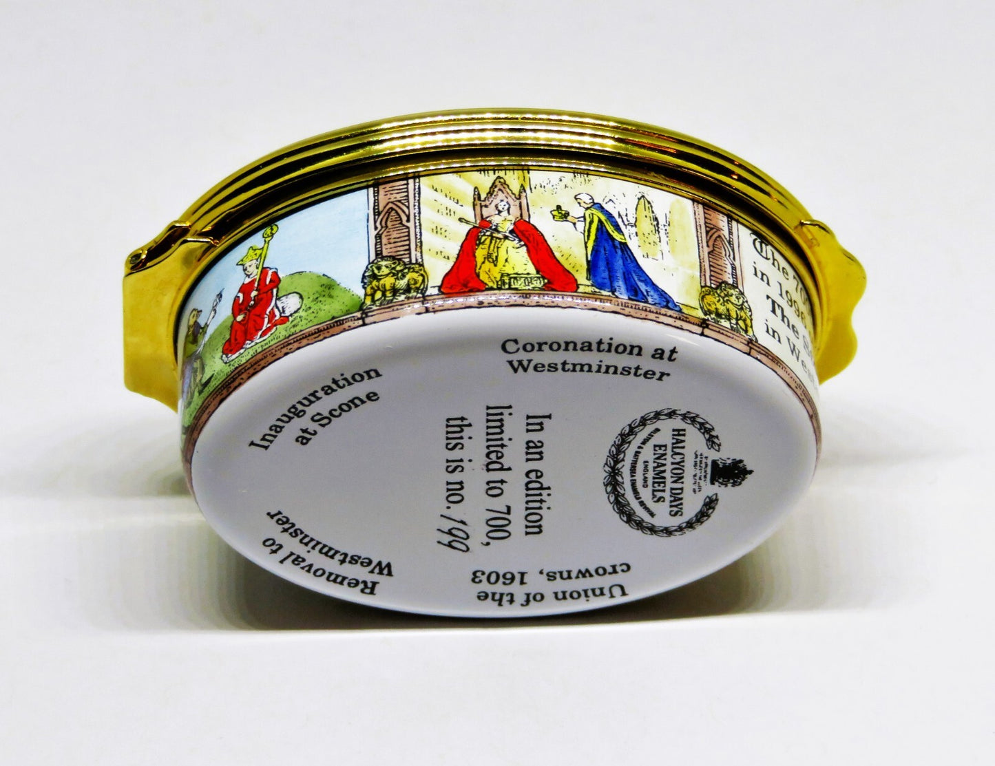 HALCYON DAYS ENGLISH ENAMEL BOX- THE STONE OF SCONE - BRITISH ROYALTY - SCOTLAND