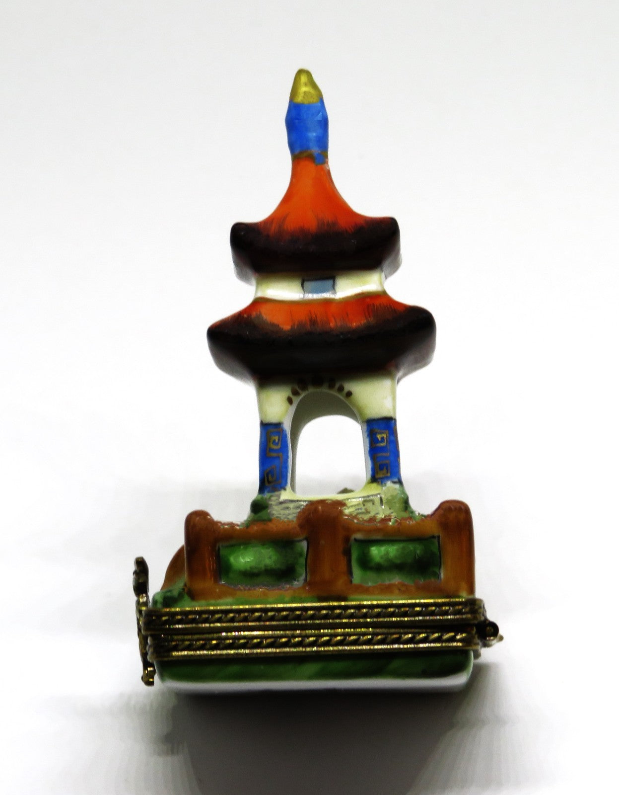 LIMOGES FRANCE BOX - LIMOGES IMPORTS - ASIAN PAGODA & FENCE - LADY & PARASOL