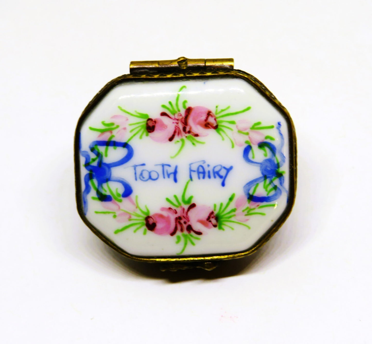 LIMOGES FRANCE BOX ~ BABY TEETH ~ TOOTH FAIRY FLORAL ~ FLOWERS ~ PEINT MAIN