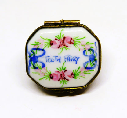 LIMOGES FRANCE BOX ~ BABY TEETH ~ TOOTH FAIRY FLORAL ~ FLOWERS ~ PEINT MAIN