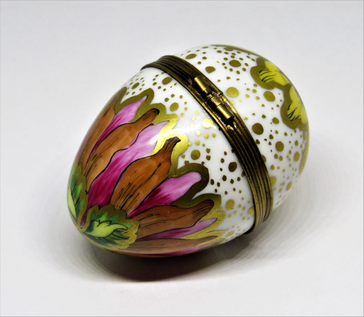 LIMOGES FRANCE BOX - COLORFUL FLORAL EGG - FLOWERS & LEAVES - WATERCOLORS