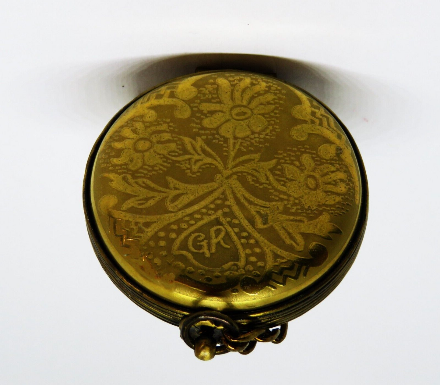LIMOGES FRANCE BOX - GR - VINTAGE GOLD POCKET WATCH & CHAIN - "ENJOY THE MOMENT"