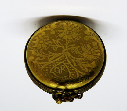 LIMOGES FRANCE BOX - GR - VINTAGE GOLD POCKET WATCH & CHAIN - "ENJOY THE MOMENT"