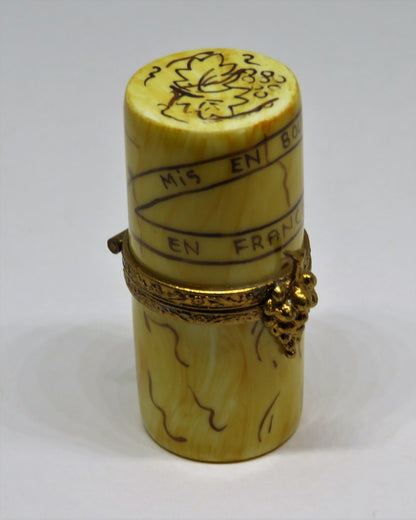 LIMOGES BOX- WINE CORK - VINES OF GRAPES & LEAVES - "MIS EN BOUTEILLE EN FRANCE"