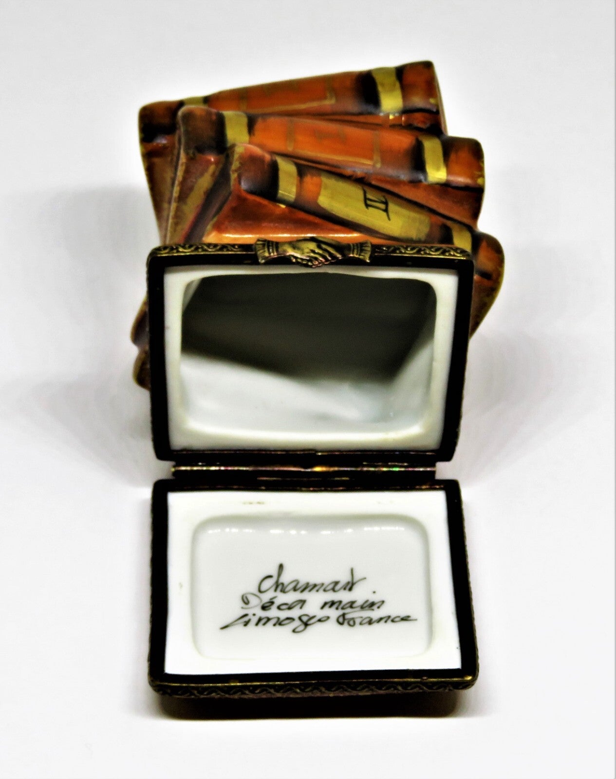 LIMOGES FRANCE BOX - CHAMART - STACK OF ANTIQUE 'LEATHER' BOUND BOOKS