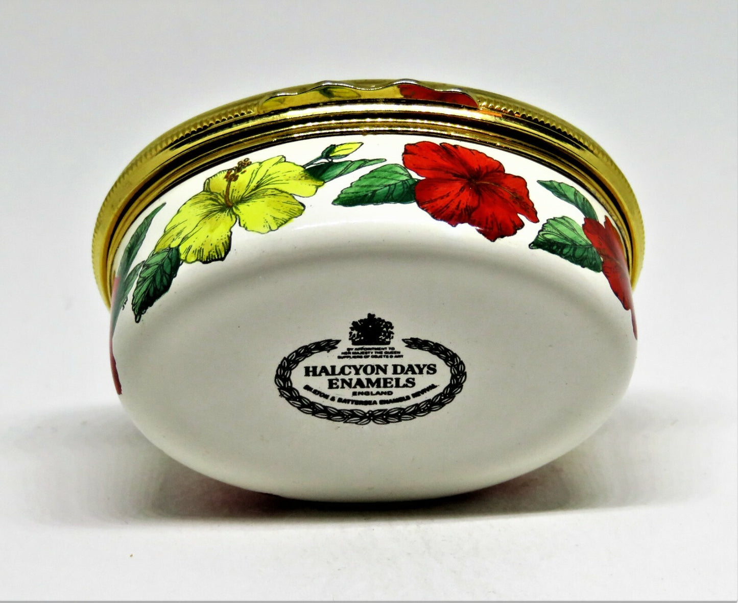 HALCYON DAYS ENAMEL BOX - "ST. THOMAS VIRGIN ISLANDS" - FLOWERS - HIBISCUS