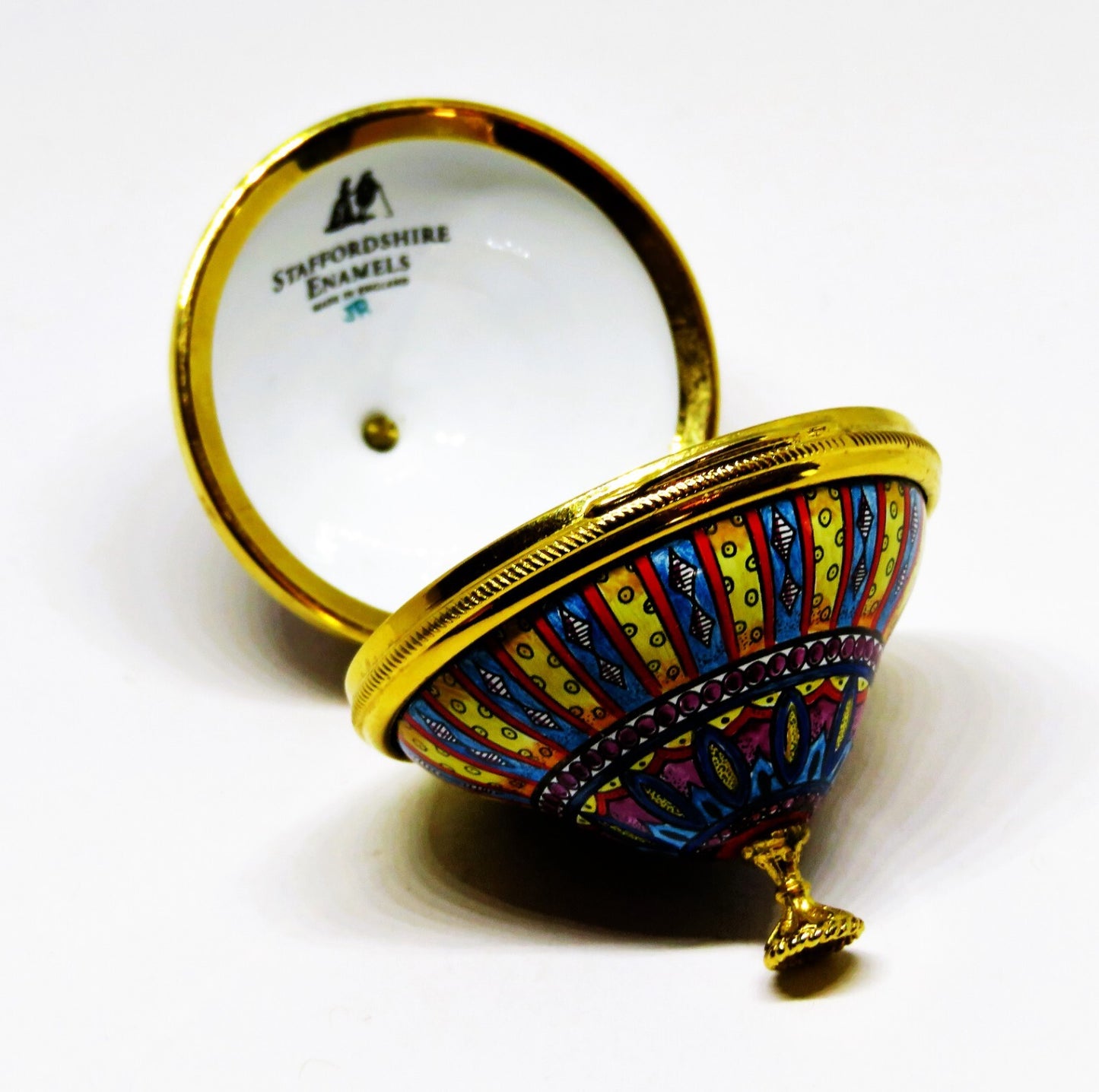 STAFFORDSHIRE ENAMELS BOX - SPINNING TOP -CHILD'S TOY- KALEIDOSCOPE DESIGN - MIB