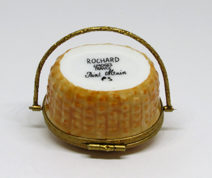 LIMOGES BOX - ROCHARD - NANTUCKET BASKET & 3 REMOVABLE EGGS - HENS & CHICK