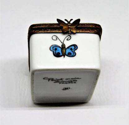 LIMOGES FRANCE BOX - BUTTERFLY & DRAGONFLY RECTANGLE - BUTTERFLY CLASP - INSECTS