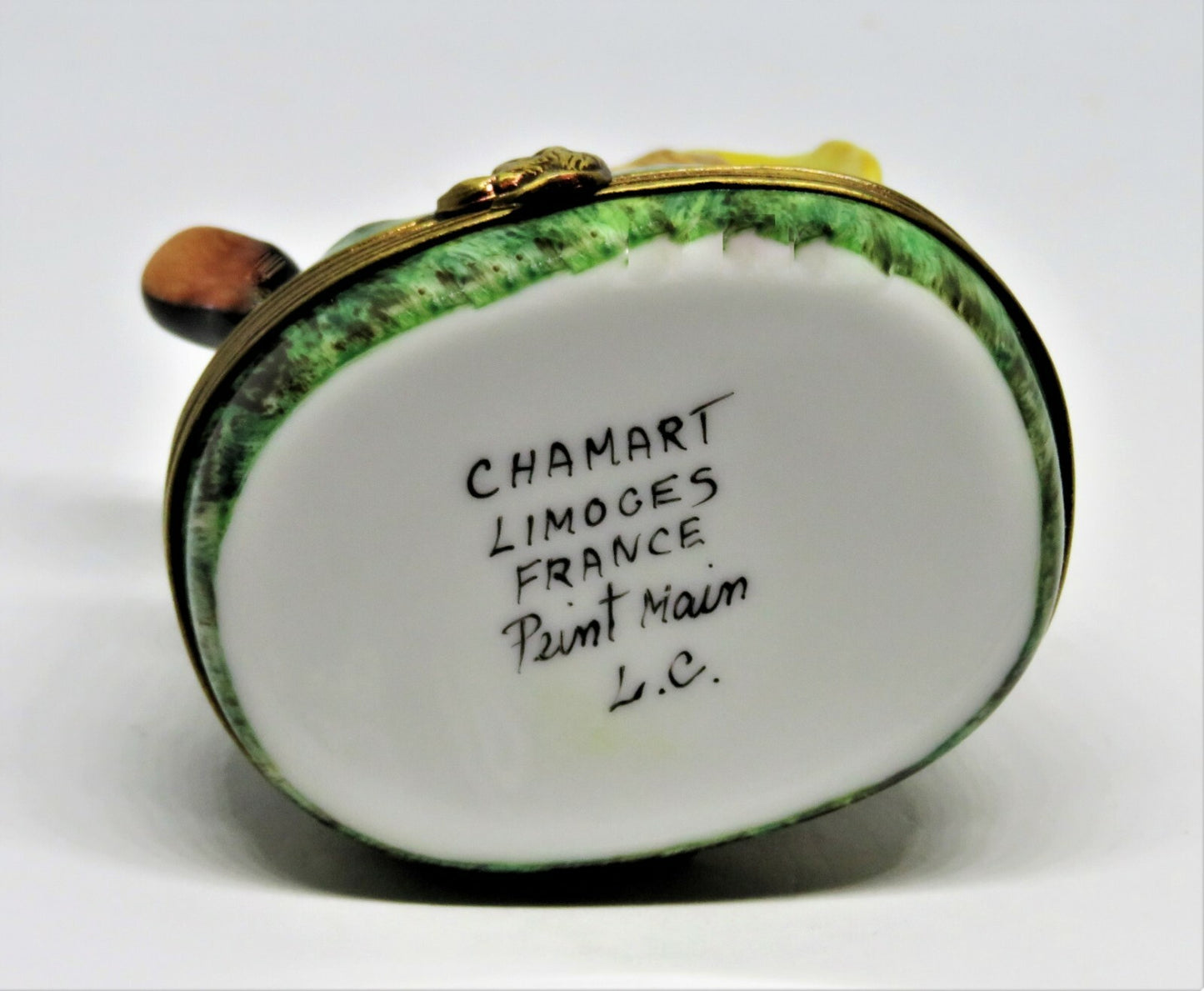 LIMOGES FRANCE BOX - CHAMART - FARM CHILD & DOG - PUPPY - PINK FLOWER INSIDE