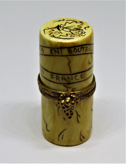 LIMOGES BOX- WINE CORK - VINES OF GRAPES & LEAVES - "MIS EN BOUTEILLE EN FRANCE"