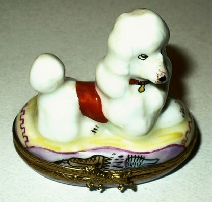 LIMOGES FRANCE BOX - WHITE FRENCH POODLE & GROOMING ACCESSORIES - DOG - PUPPY